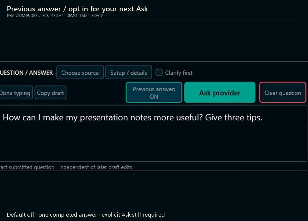 Scripted sample enabling Previous answer without submitting a question