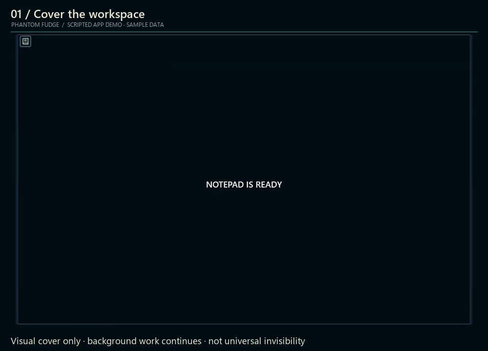 Scripted sample using the book icon to cover and later reveal the workspace
